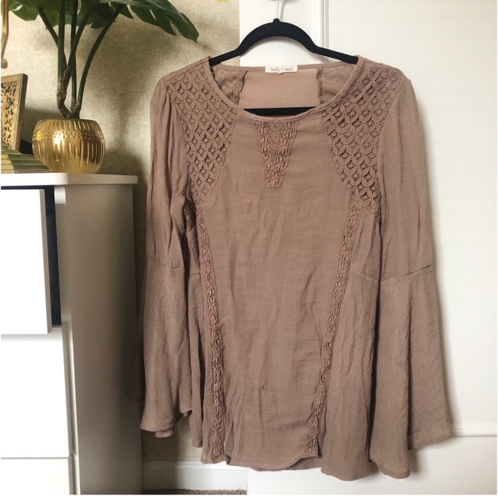 Indigo Soul Brown Lace Detail Bell Sleeve Tunic